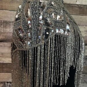 Elegant Silver Sequin Fringe Wrap